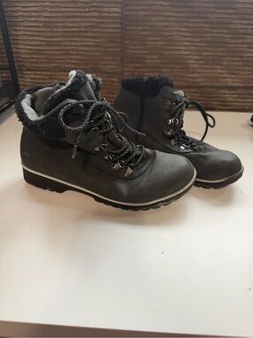 JBU Charcoal Gray Faux-Fur Lace-Up Ankle Boots